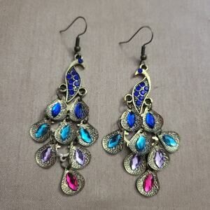 Colorful Crystal Peacock Hook Earrings